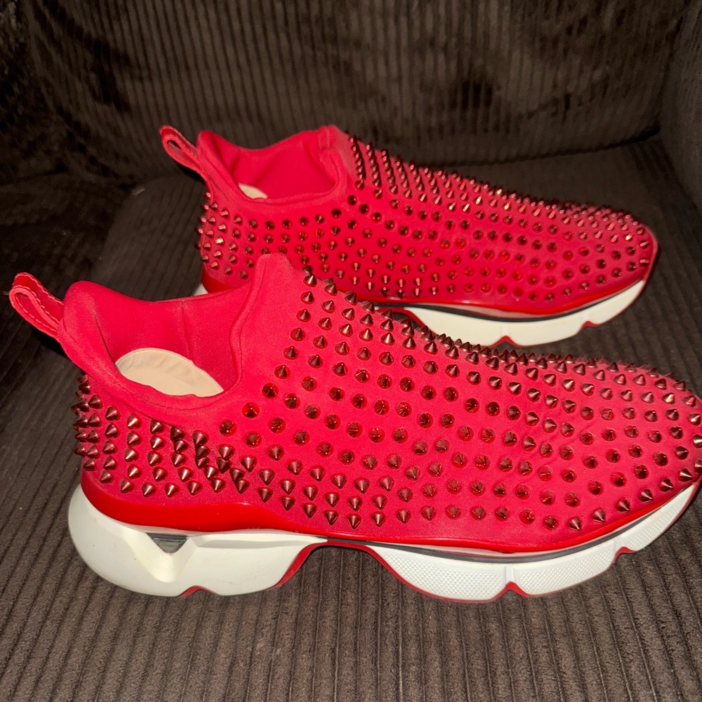 Red Studded Slip-On Sneakers